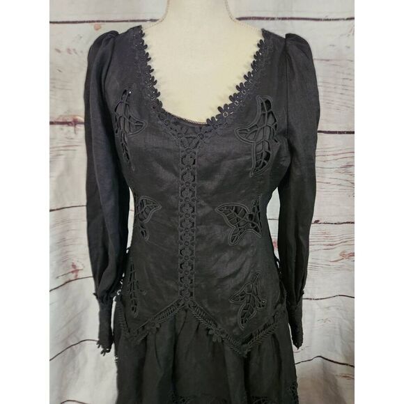 Redpolaris Rare Linen Embroidered Cut Out and Lace Embellished Maxi Dress Size - Picture 4 of 10